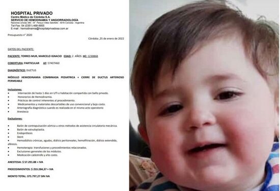 Necesitan $300.000 para operar a Ignacio en Córdoba