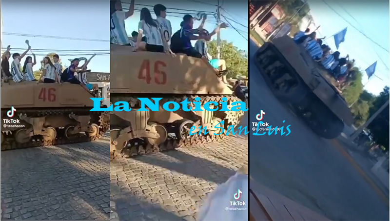 Locura mundial: Un merlino salió a festejar con un tanque de guerra