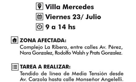 Cortes programados en Villa Mercedes, El Trapiche y Río Grande